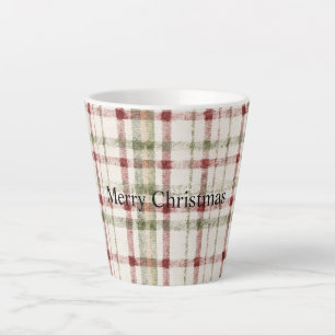 Cream Green Red Plaid Stripes Christmas Latte Mug