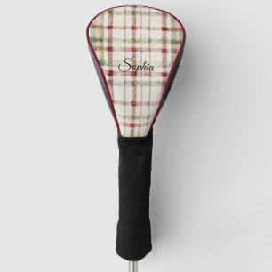 Cream Green Red Plaid Stripes Golf Head Cover