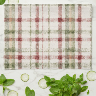 Cream Green Red Plaid Stripes  Tea Towel