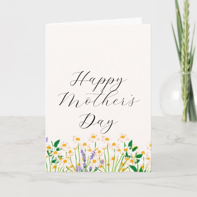 Cream Green Simple Lavender  Floral Mother's Day  Holiday Card (Front)