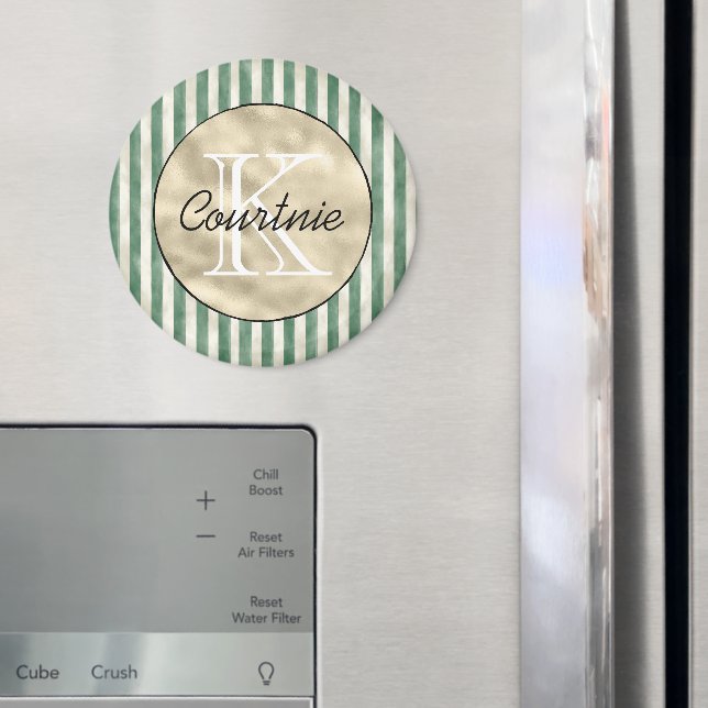 Cream Green Stripes Gold Monogram      Magnet (In Situ (Fridge))