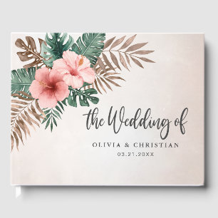 Cream & Green Tropocal Watercolor Floral Wedding Guest Book