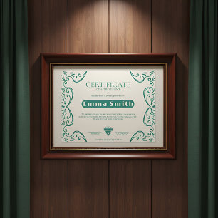 Cream & Green Vine Border Achievement Certificate