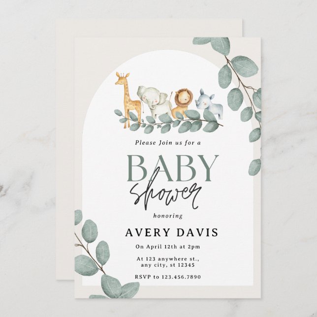 Cream Green Watercolor Baby Shower Honouring  Invitation (Front/Back)