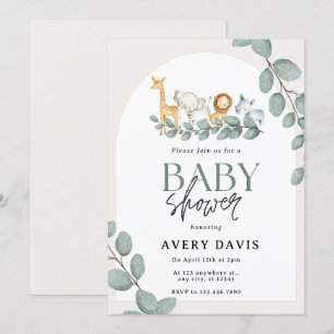 Cream Green Watercolor Baby Shower Honouring  Invitation