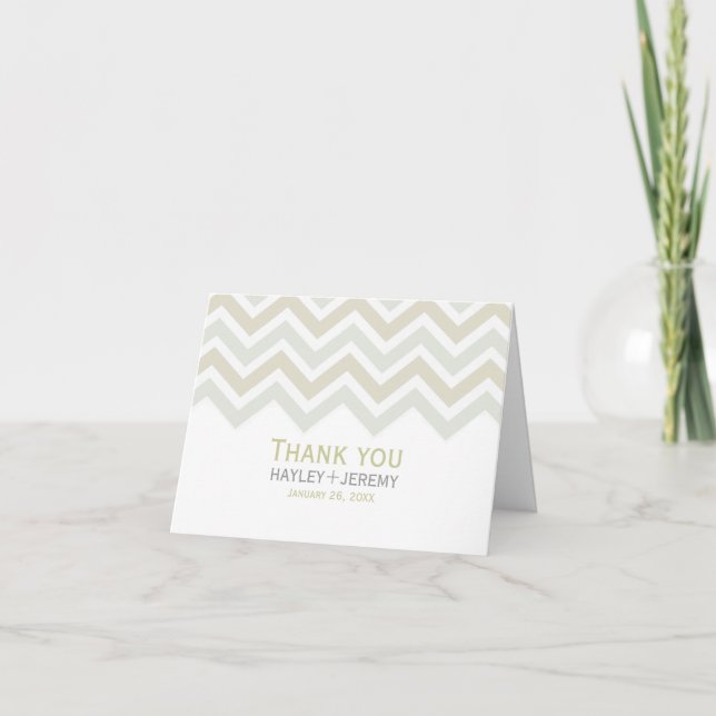 Cream & Grey Chevron Wedding Thank You Card (Front)