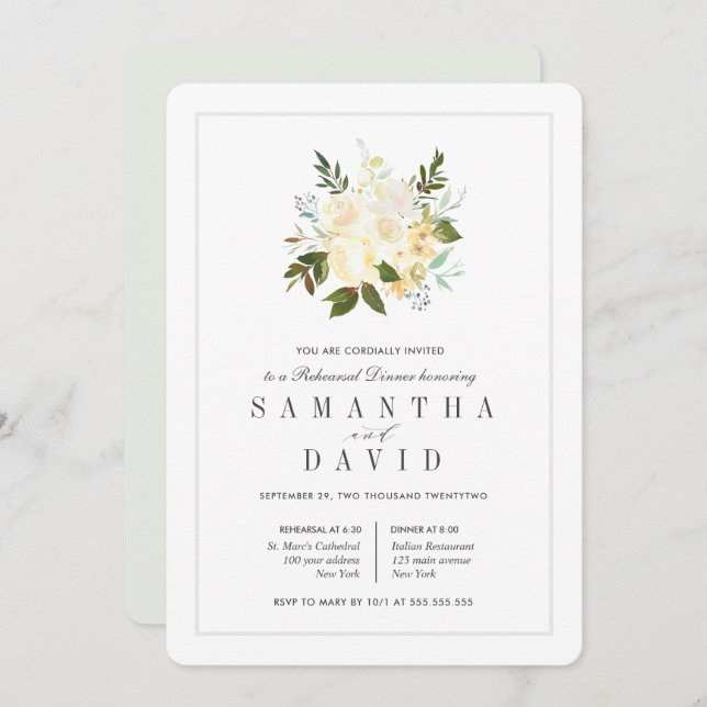 Cream + Grey | Organic Wedding  Rehearsal Dinner Invitation (Front/Back)
