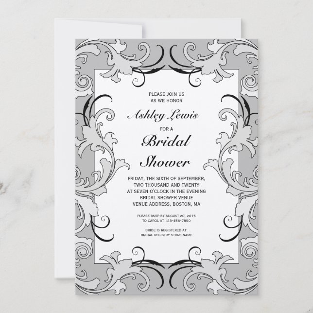 Cream Grey Victorian Bridal Shower Invitation (Front)