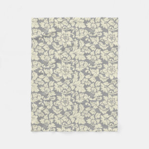 Cream & Grey Vintage Floral Damasks Fleece Blanket
