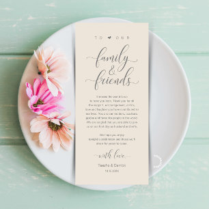 Cream Grey Wedding Place Setting Thank You Card