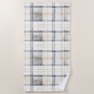 Cream Grey Yellow Plaid Stripes Beach Towel