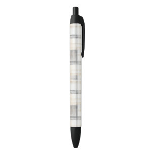 Cream Grey Yellow Plaid Stripes Black Ink Pen