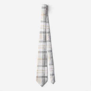 Cream Grey Yellow Plaid Stripes Tie