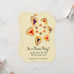 Cream Hamantaschen Star Purim Party Invitations