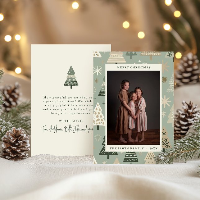 Cream Hand Painted Christmas Trees and Photo Holiday Card (Creator Uploaded)