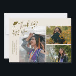 Cream Hand Written Thank You Multi Photo Announcement<br><div class="desc">Modern and whimsical graduation announcement photo card featuring 3 photos on the front and 1 on the back. The text says "Thank You" with twinkling stars. Add the graduate's name,  information,  and message to personalize this card. Cream.</div>