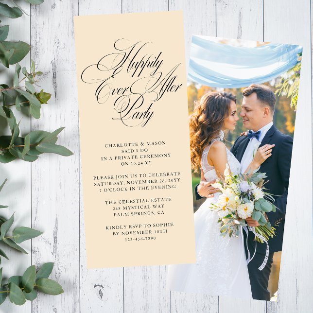 Cream Happily Ever After Photo Wedding Reception Invitation (Creator Uploaded)