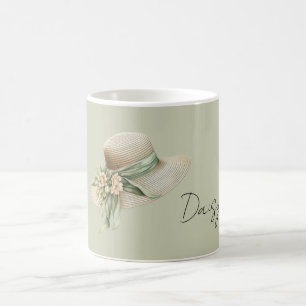 Cream Hat Green Ribbon Peach Flowers Coffee Mug