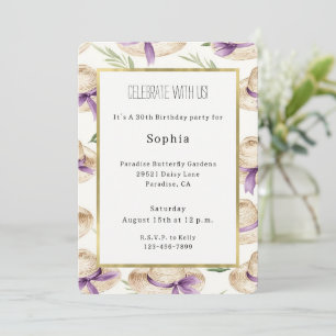 Cream Hats Purple Ribbons Birthday Invitation