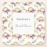 Cream Hats Purple Ribbons Bridal Shower Square Paper Coaster<br><div class="desc">Cream Hats Purple Ribbons Bridal Shower</div>