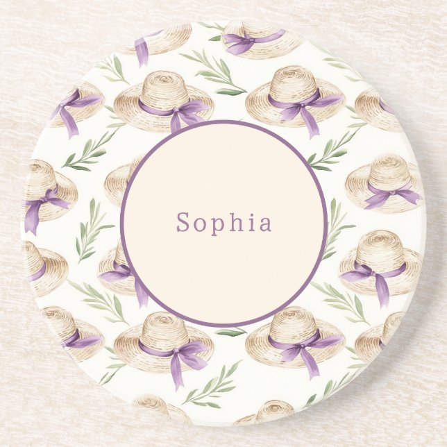 Cream Hats Purple Ribbons   Coaster (Front)