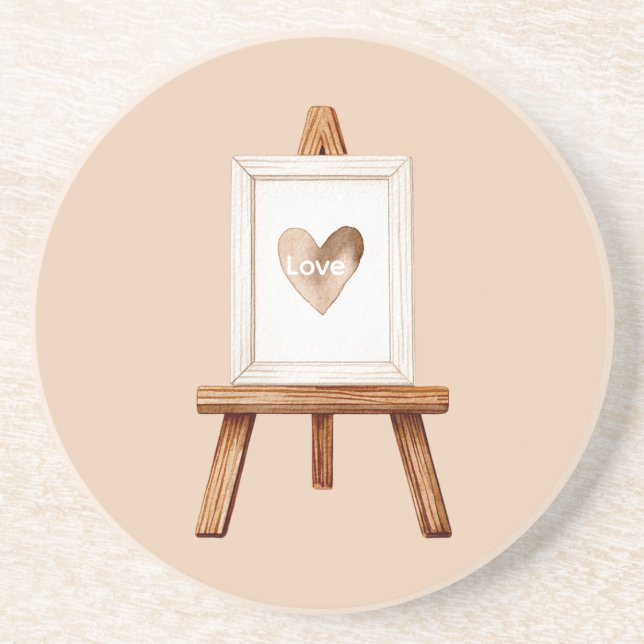 Cream Heart Art Love Coaster (Front)