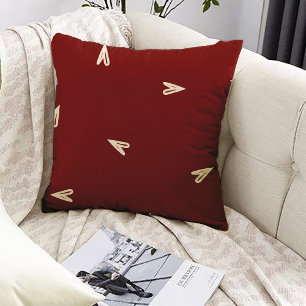 Cream Hearts on Burgundy - Minimal Valentine Cushion