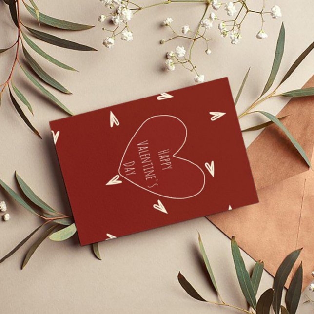 Cream Hearts on Burgundy - Minimal Valentine  Holiday Card (Creator Uploaded)