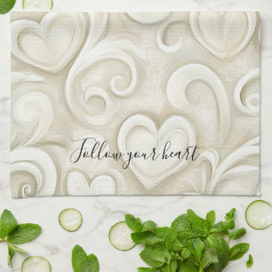 Cream Hearts Tea Towel