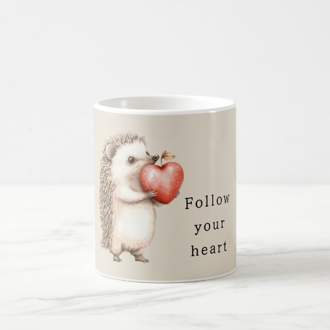 Cream Hedgehog Apple Heart Coffee Mug (Center)