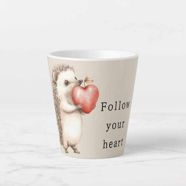 Cream Hedgehog Apple Heart Latte Mug (Front)