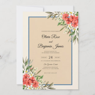 Cream Hibiscus Summer Eucalyptus Wedding Invitation