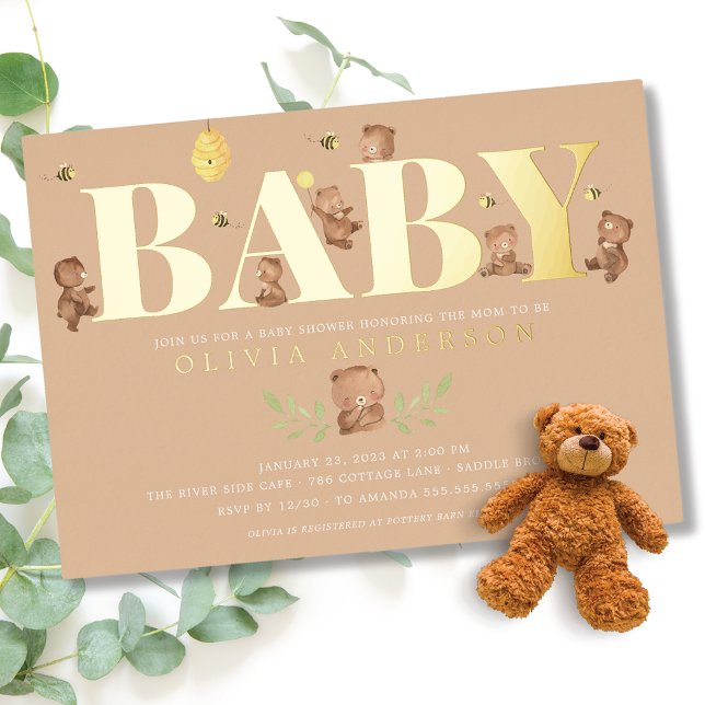 Cream Honey Bear Baby Shower Invitation (Creator Uploaded)