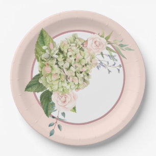 Cream Hydrangea And Roses Paper Plate