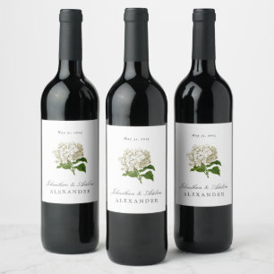 Cream Hydrangea Wedding Date and Names Wine Label