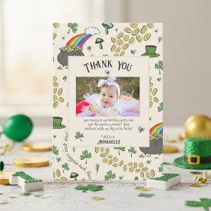 Cream Irish Rainbow Clovers & Hearts Birthday Thank You Card