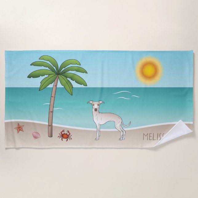 Cream Italian Greyhound At Tropical Summer Beach - Beach Towel (Front)
