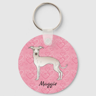 Cream Italian Greyhound Cute Dog On Pink Hearts Key Ring