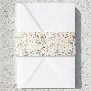 Cream Ivory Boho Watercolor Wildflower Invitation Belly Band