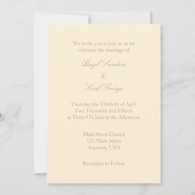 Cream Ivory Brown Plain Simple Wedding Invitation (Front)