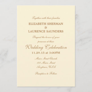 Cream Ivory Brown Plain Simple Wedding Invitation
