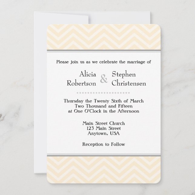Cream Ivory Chevron Wedding Invitations (Front)
