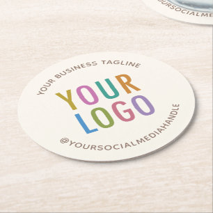 Cream Ivory Ecru Paper Coasters Custom Logo Round