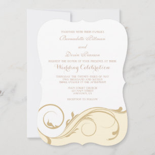 Cream Ivory Floral Swirl Bracket Wedding Invites