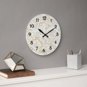 Cream Ivory Flowers Large Clock