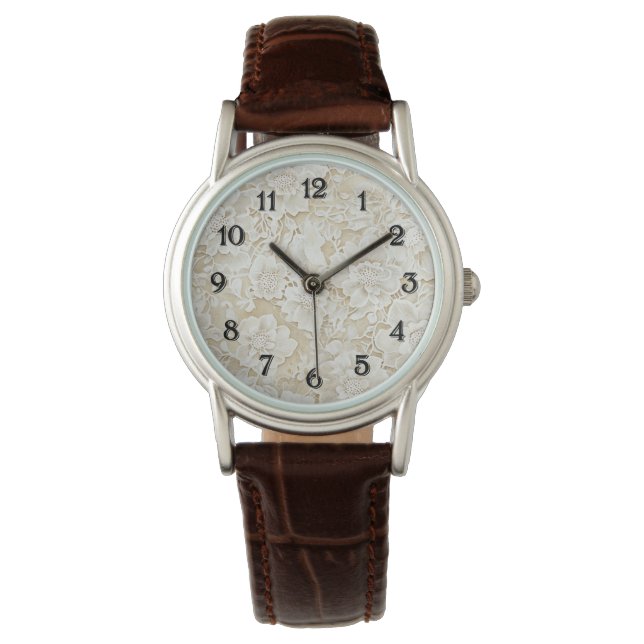Cream Ivory Flowers Watch (Front)