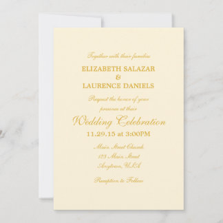 Cream Ivory Gold Plain Simple Wedding Invitation