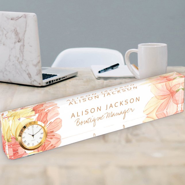 Cream ivory peach summer flowers boutique manager nameplate (Creator Uploaded)