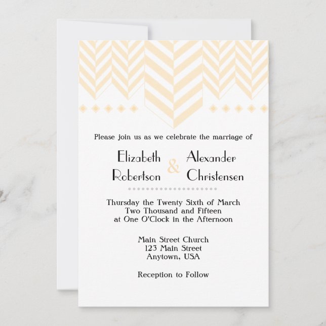 Cream Ivory White Herringbone Wedding Invitation (Front)