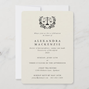 Cream JD Law Scales Laurel Wreath Graduation Invit Invitation